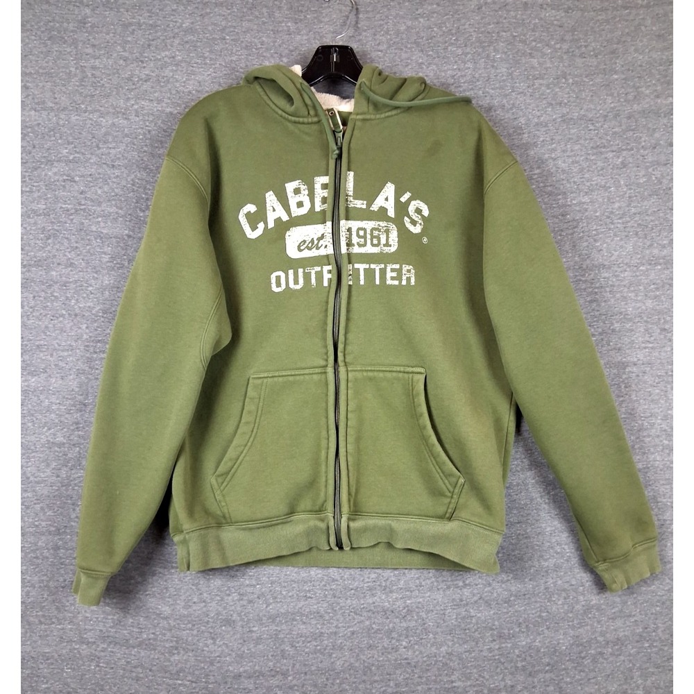 Cabelas Adult Jacket Large Green Fleece Lined Full Zip Hoodie Gorp Hunting PNW